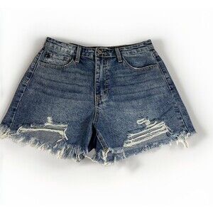 KanCan Distressed High Waisted Denim Shorts Medium Blue Wash Size 29